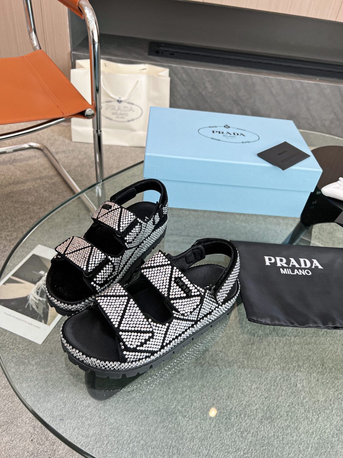 Prada Satin Sandals With Crystals White For Women 0.8 in/ 2cm