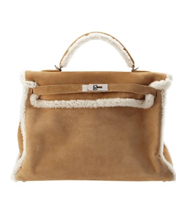 Hermes Teddy Kelly 28 Shearling Beige In Gold Hardware Size 28