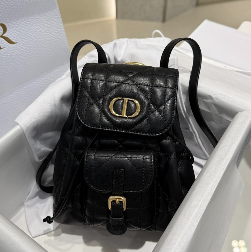 [True-To-Original] Small Dior Caro Backpack Black Macrocannage