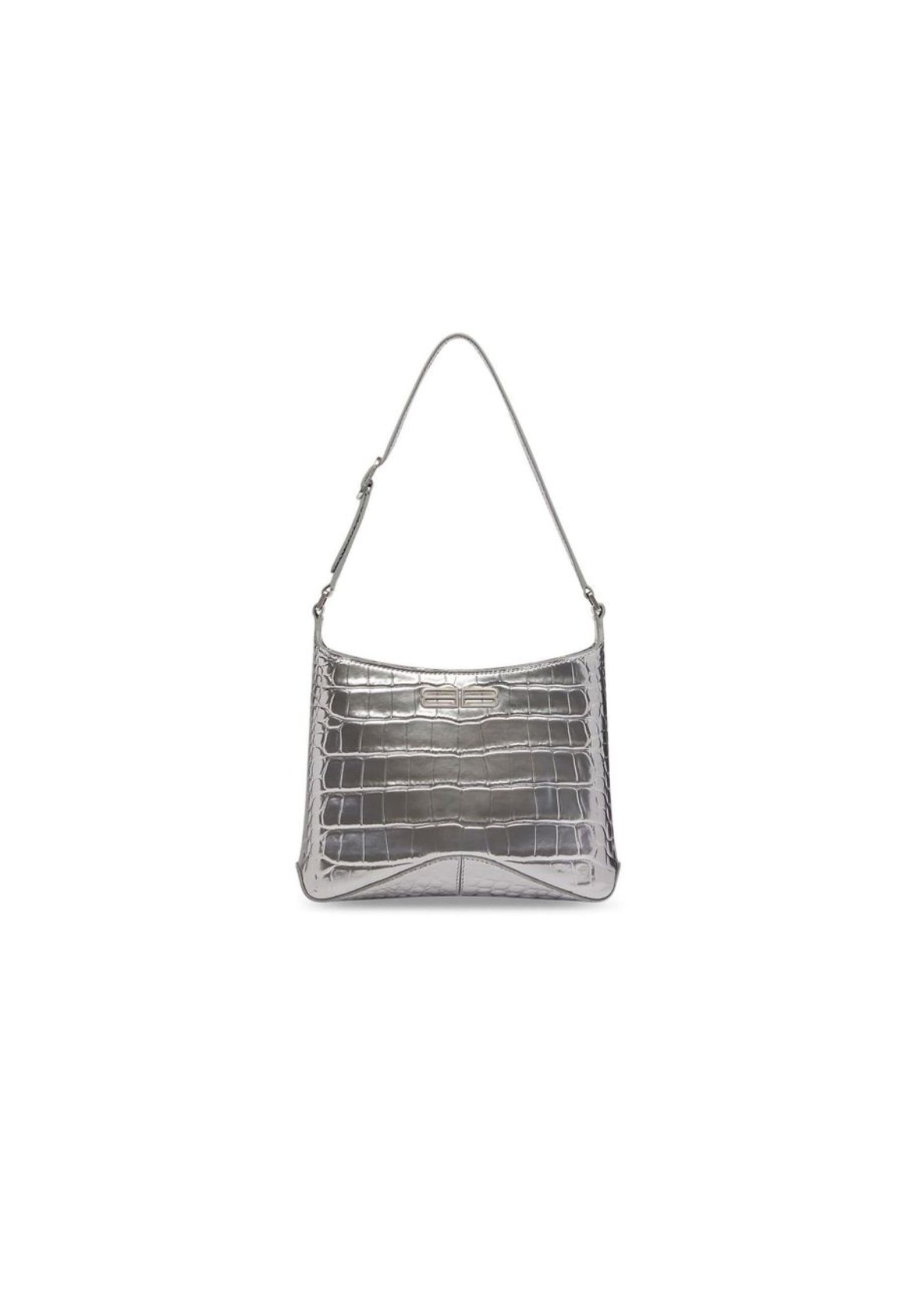 Small Hobo Bag Metalic Sliver Tone For Women 9in/23 cm