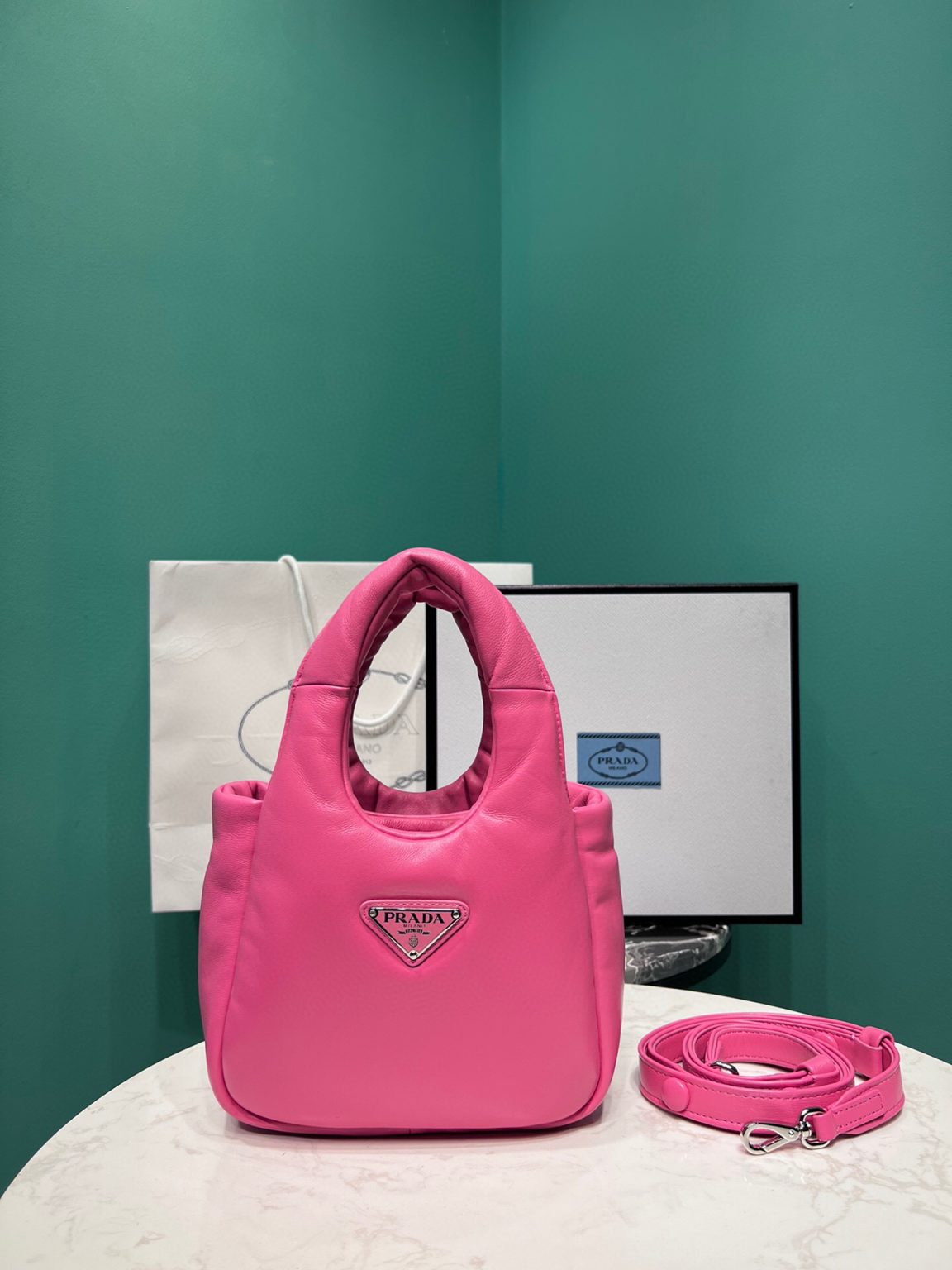 Small Padded Prada Soft Nappa Bag In Pink For Women 7.1 in/ 18 cm