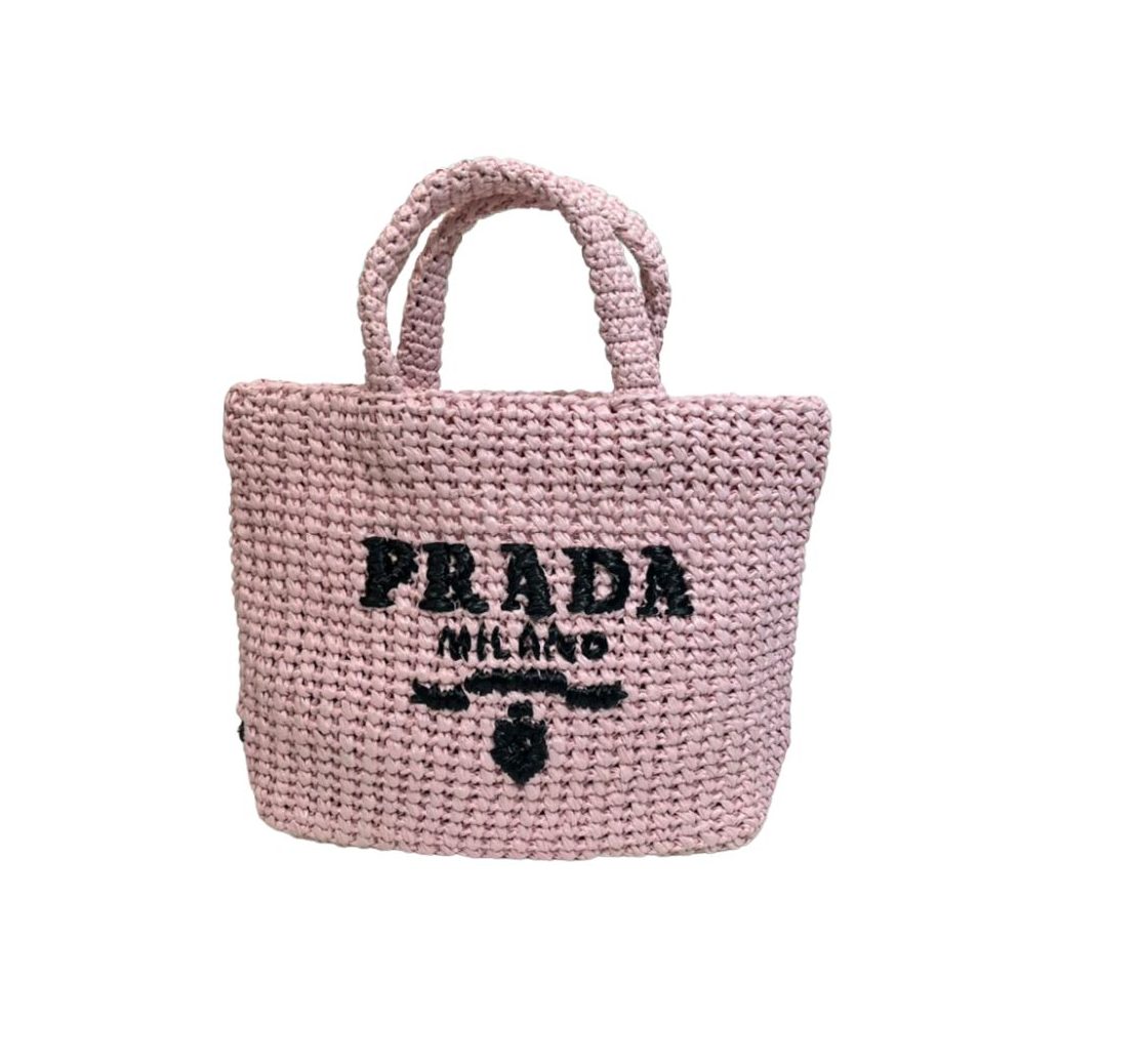 Small Raffia Tote Bag In Pink/Beige For Women 9.4 in/24cm 1BG422_2A2T_F0E18_V_OOL