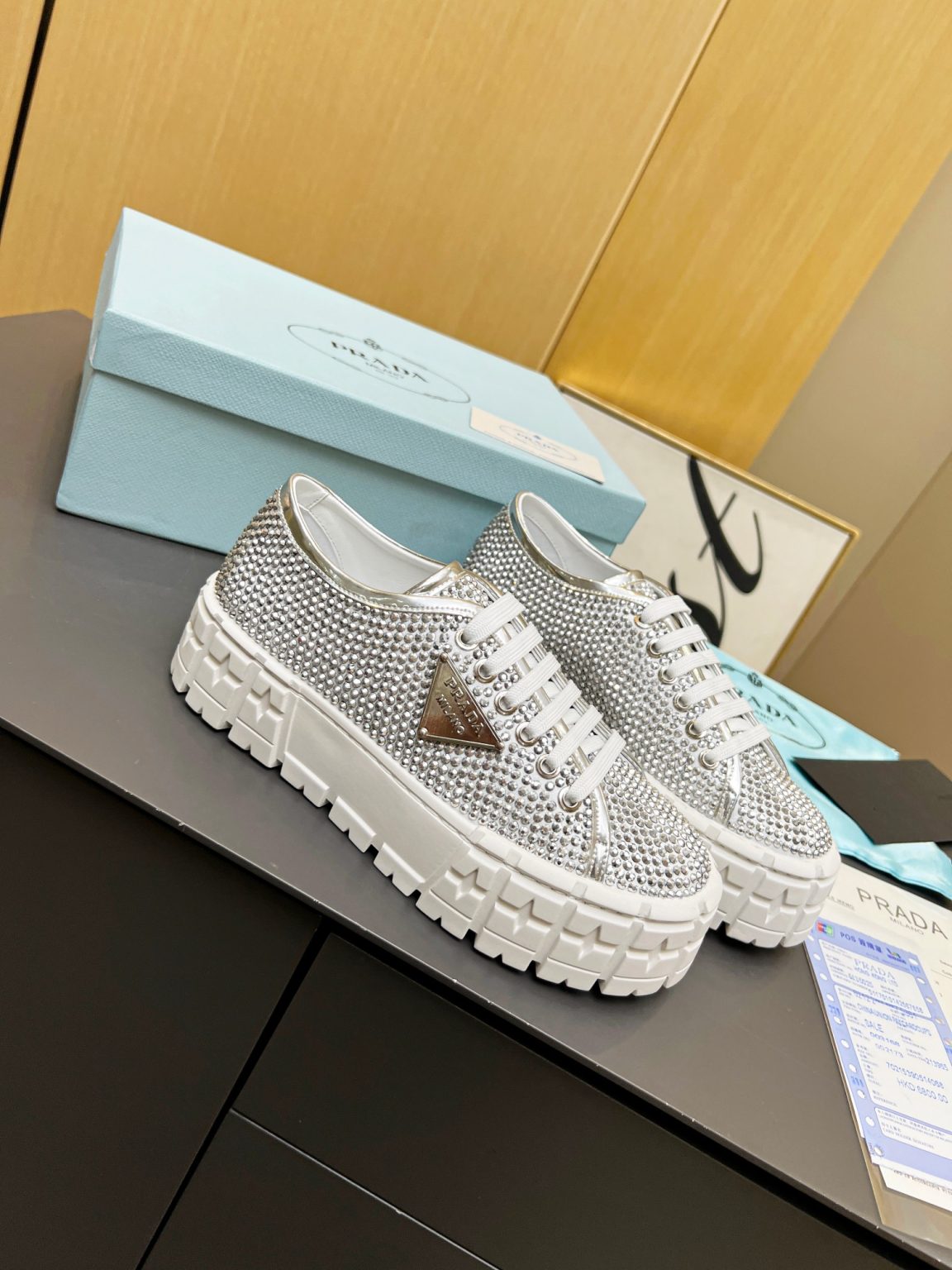 Prada Sneakers With Crystals White For Women 1.9 in/ 5 cm