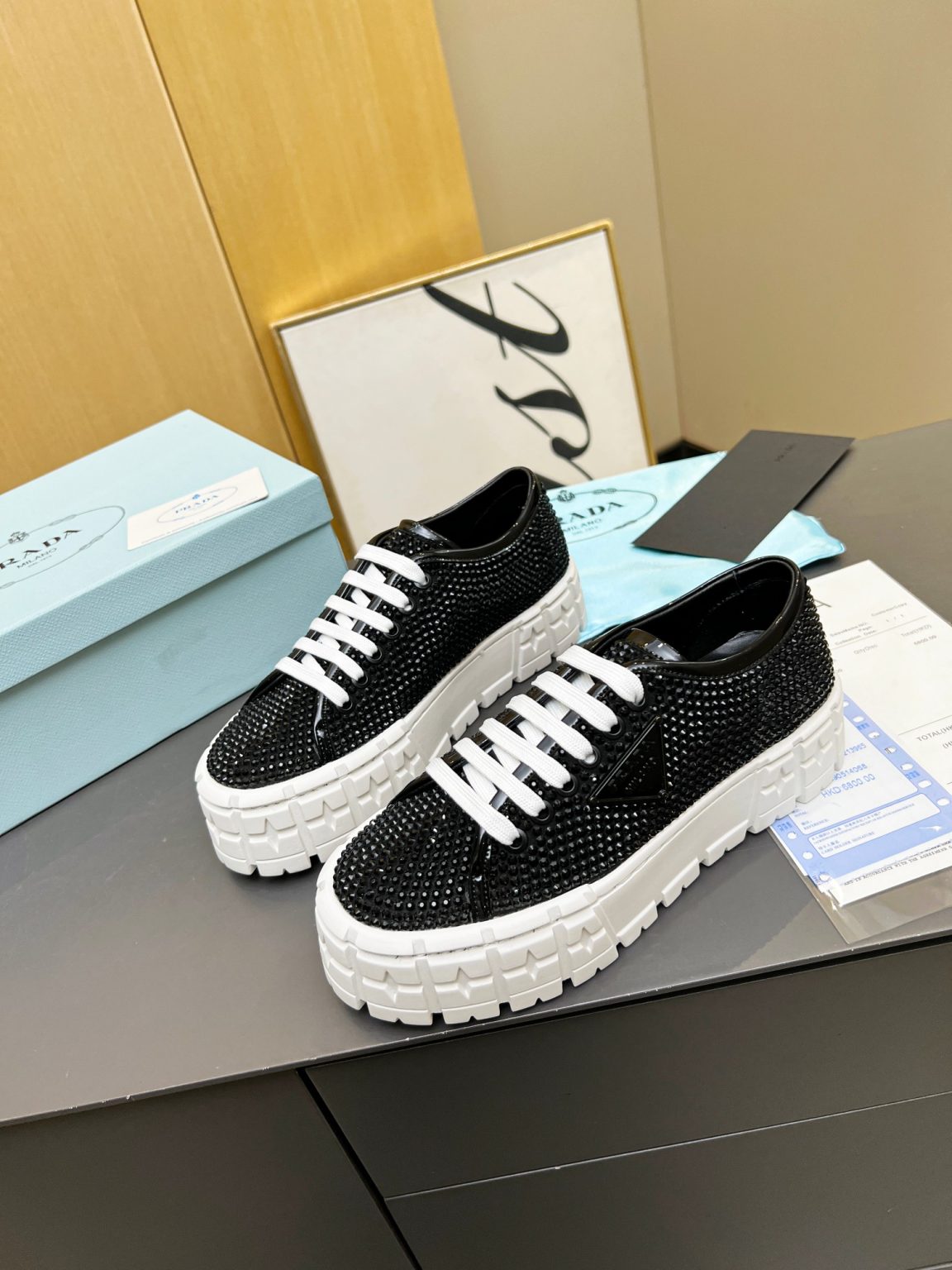 Prada Sneakers With Crystals Black For Women 1.9 in/ 5 cm