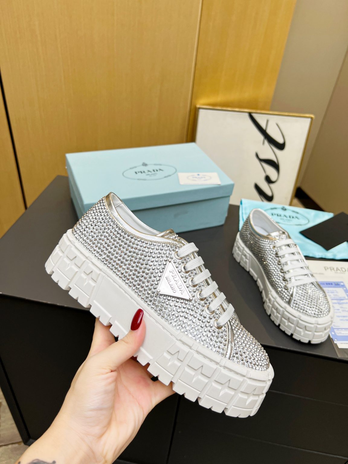 Prada Sneakers With Crystals White For Women 1.9 in/ 5 cm