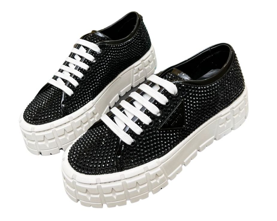 Prada Sneakers With Crystals Black For Women 1.9 in/ 5 cm