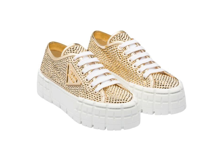 Prada Sneakers With Crystals Gold Tone For Women 1.9 in/ 5 cm 1E019N_2AWL_F0522_F_050