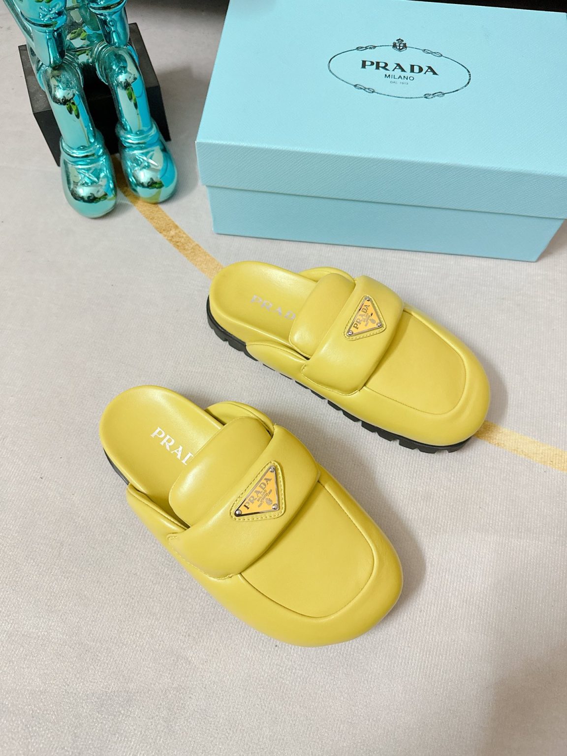 Prada Soft Padded Nappa Sabots Yellow For Women 0.8 in/ 2cm