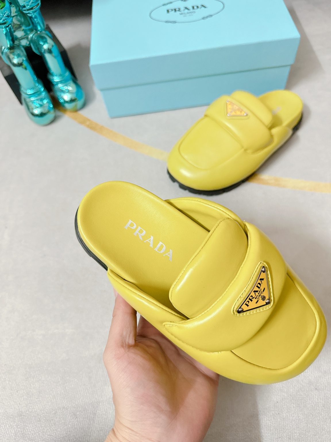 Prada Soft Padded Nappa Sabots Yellow For Women 0.8 in/ 2cm