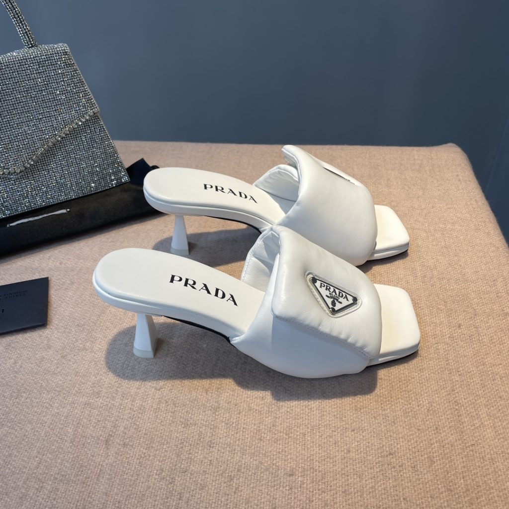 Prada Soft Padded Nappa Sandals White For Women 2.6 in/ 6.5cm 1XX654_2DL8_F0009_F_065