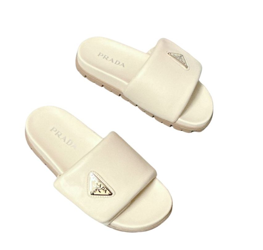 Prada Soft Padded Nappa Slides Light Beige For Women 0.8 in/ 2cm