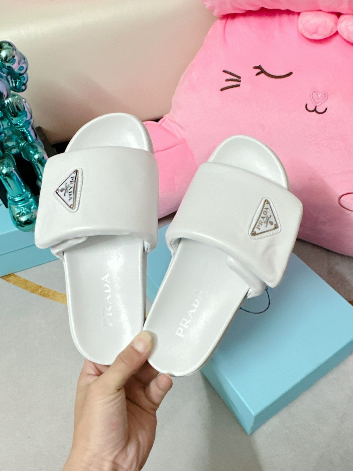 Prada Soft Padded Nappa Slides White For Women 0.8 in/ 2cm 1XX648_2DL8_F0009_F_020