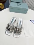 Prada Studded Metallic Mules Sliver Tone For Women 2.6 in/ 6.5cm