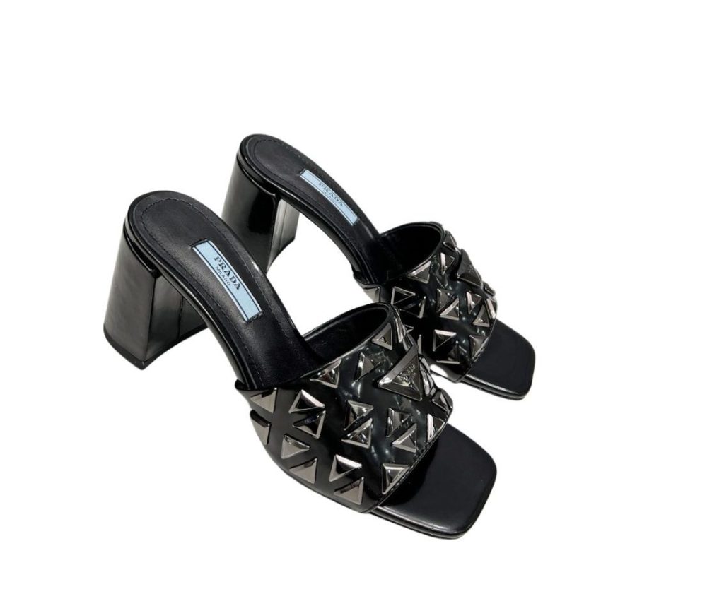 Prada Studded Metallic Mules Black For Women 2.6 in/ 6.5cm