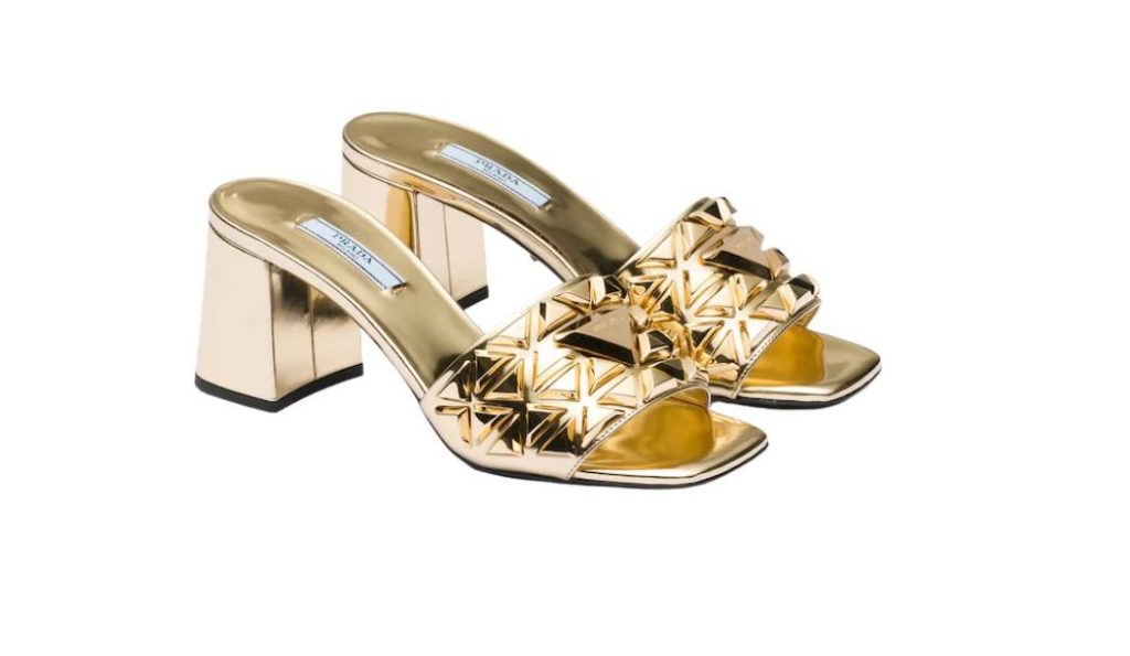 Prada Studded Metallic Mules Gold Tone For Women 2.6 in/ 6.5cm 1XX647_3LL5_F0522_F_065