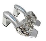 Prada Studded Metallic Mules Sliver Tone For Women 2.6 in/ 6.5cm