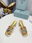 Prada Studded Metallic Mules Gold Tone For Women 2.6 in/ 6.5cm 1XX647_3LL5_F0522_F_065