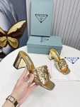 Prada Studded Metallic Mules Gold Tone For Women 2.6 in/ 6.5cm 1XX647_3LL5_F0522_F_065