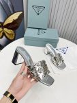 Prada Studded Metallic Mules Sliver Tone For Women 2.6 in/ 6.5cm