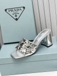 Prada Studded Metallic Mules Sliver Tone For Women 2.6 in/ 6.5cm