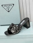 Prada Studded Metallic Mules Black For Women 2.6 in/ 6.5cm