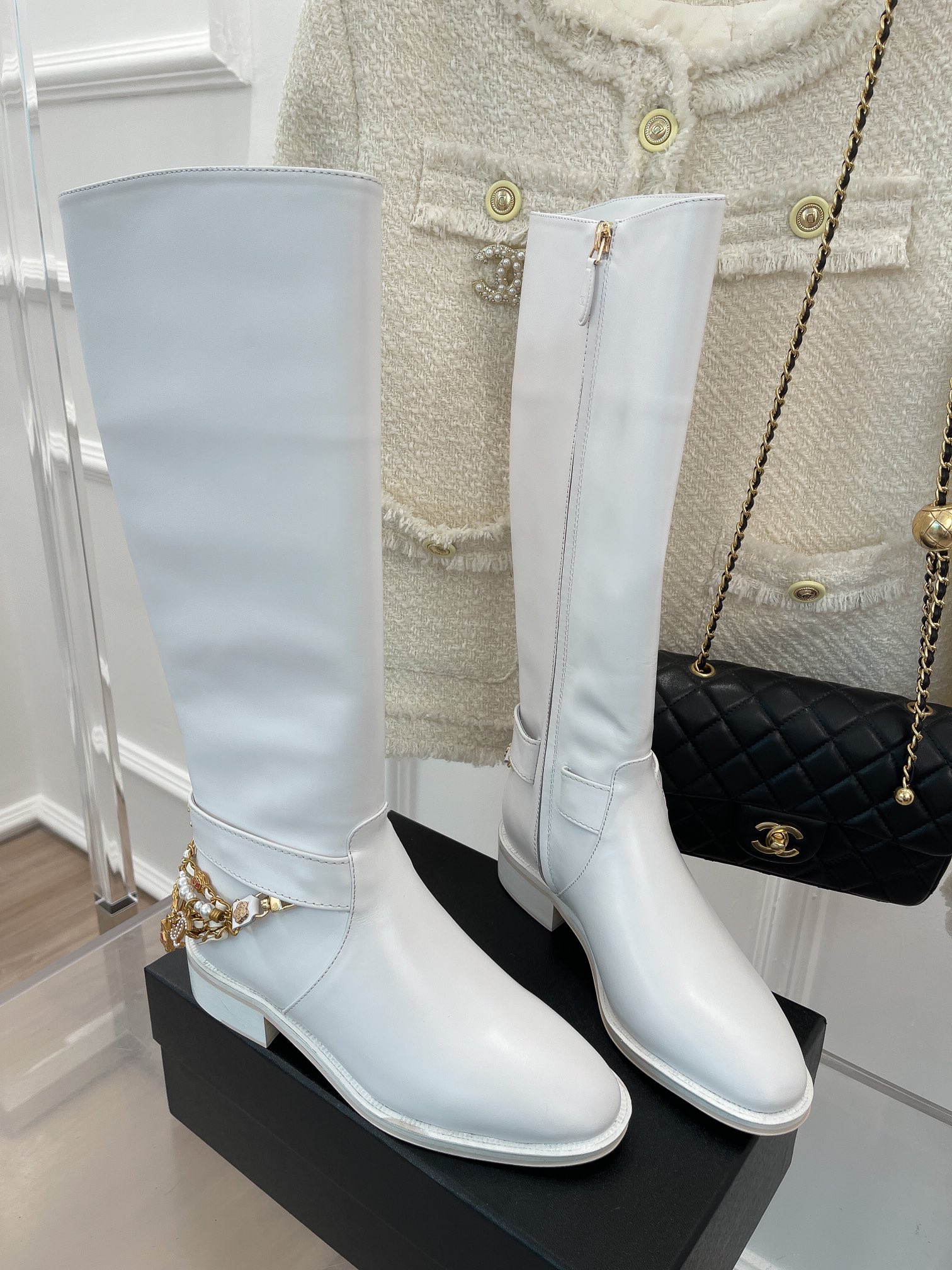 Chanel Women’s High Boots With Decor White For Women 1.5in/ 4cm