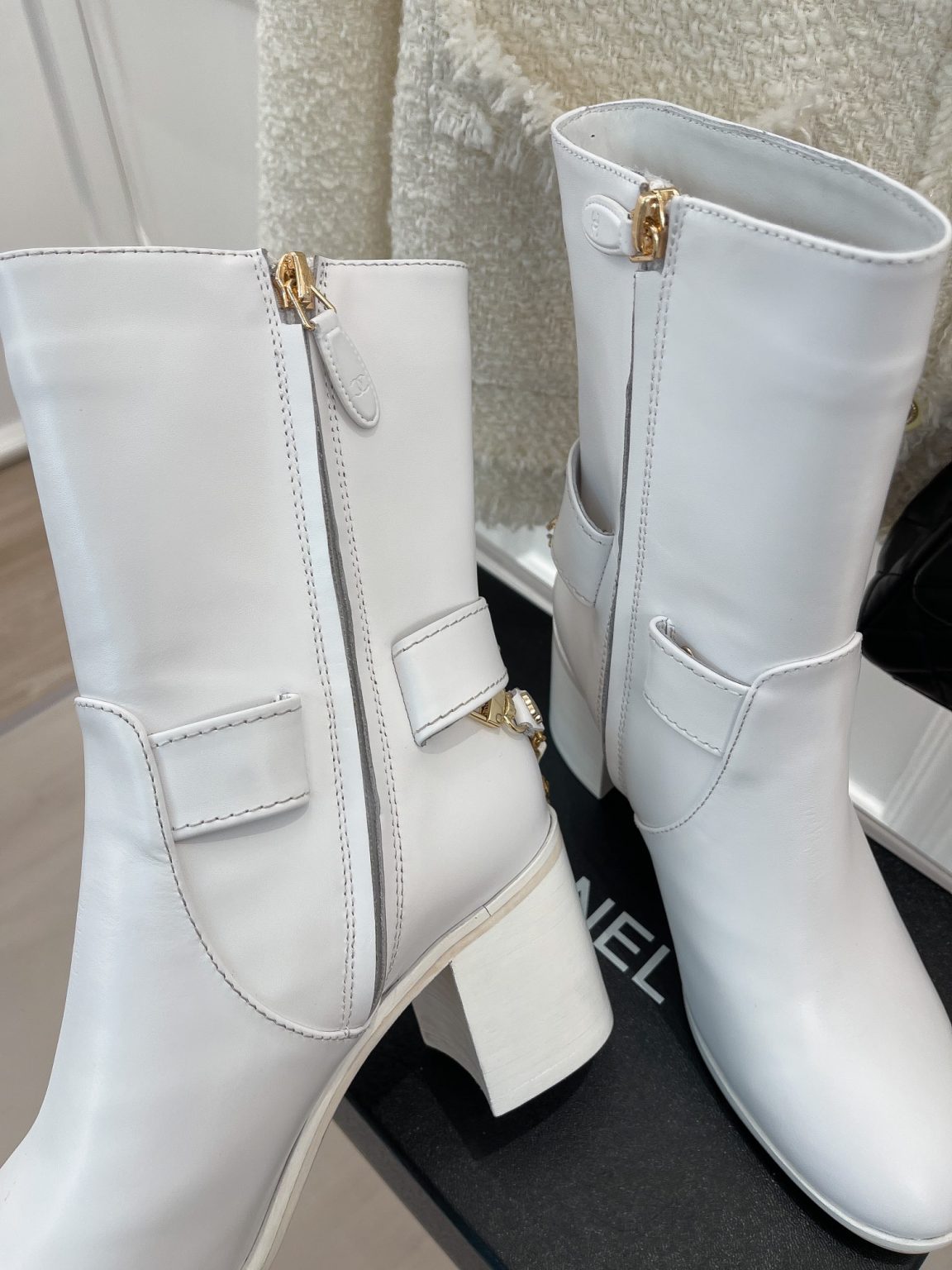 Chanel Women’s Ankle Boots With Decor White For Women 3.7in/9.5cm