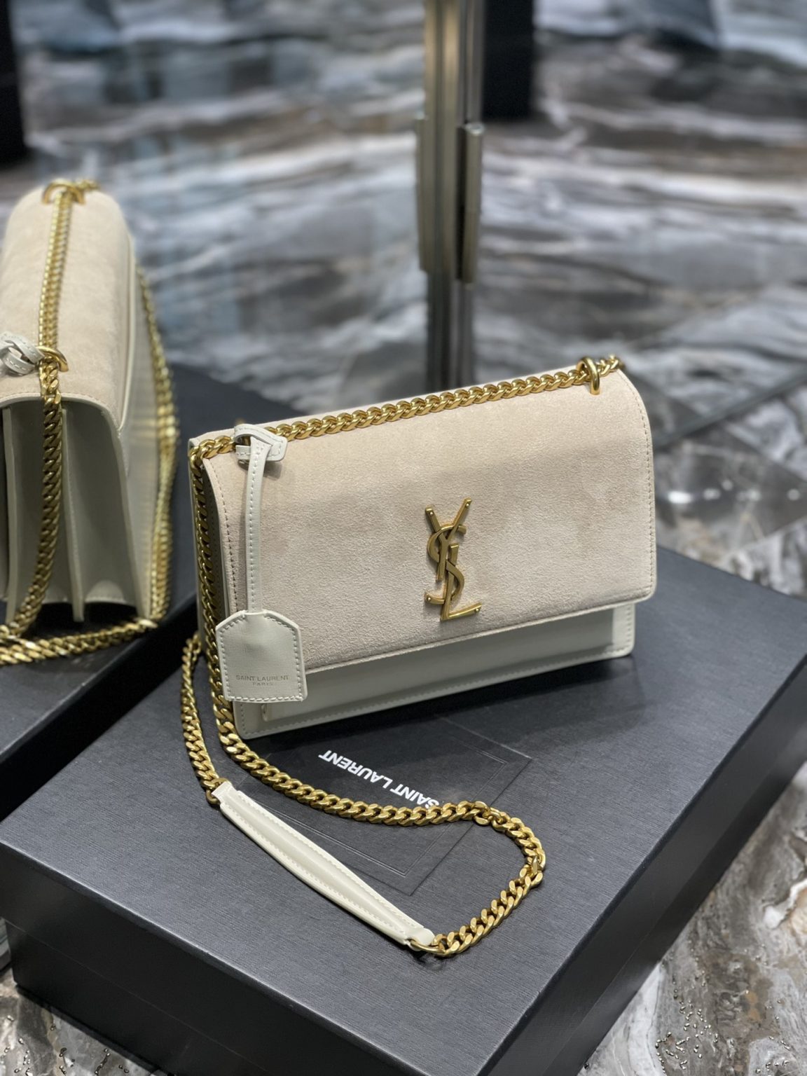 Saint Laurent Sunset Medium Chain Bag White For Women 9.8in/22cm YSL