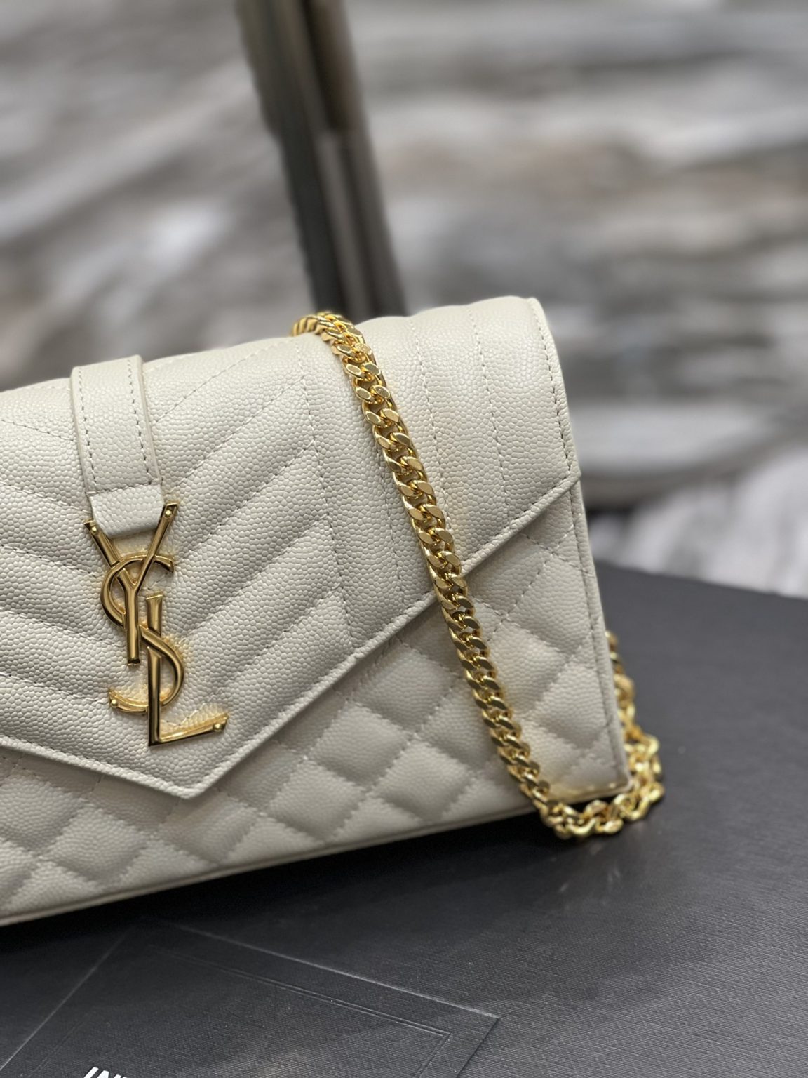 Saint Laurent Envelope Small Chain Bag White For Women, Women’s Bags 8.6in/22cm YSL