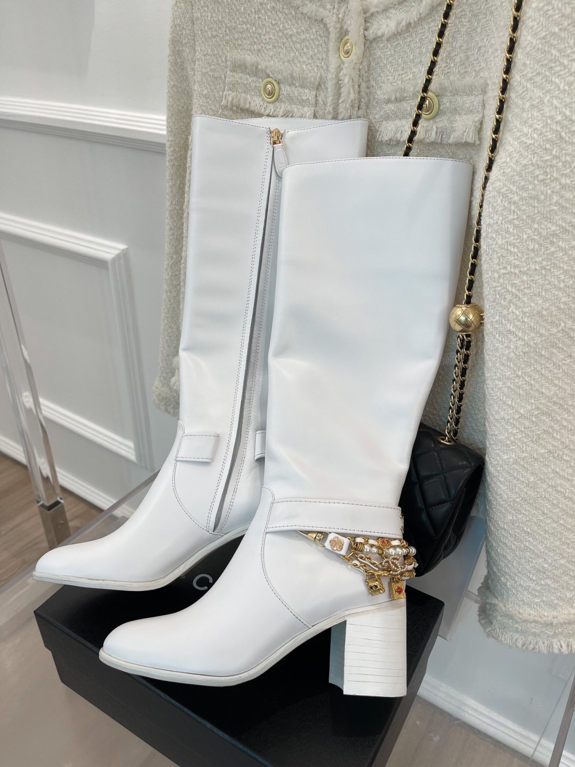 Chanel Women’s High Boots With Decor White For Women 3.7in/ 9.5cm