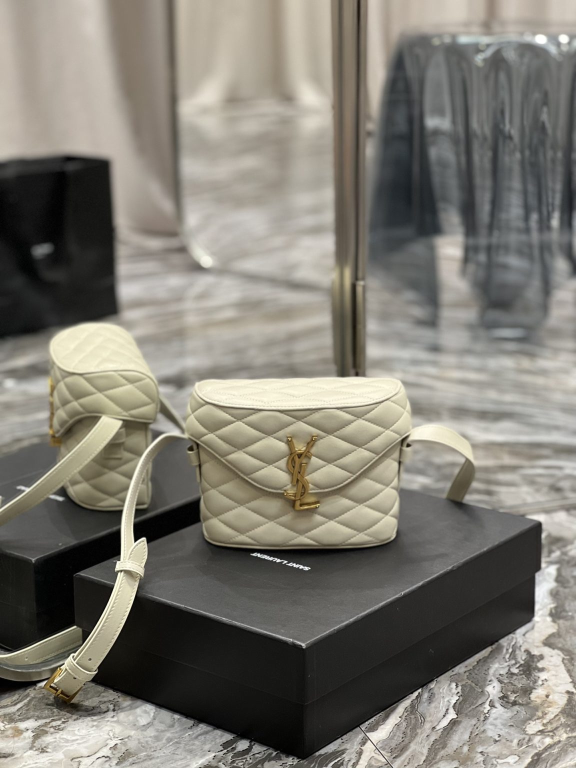 Saint Laurent June Box Bag White For Women, Women’s Bags 7.5in/19cm YSL