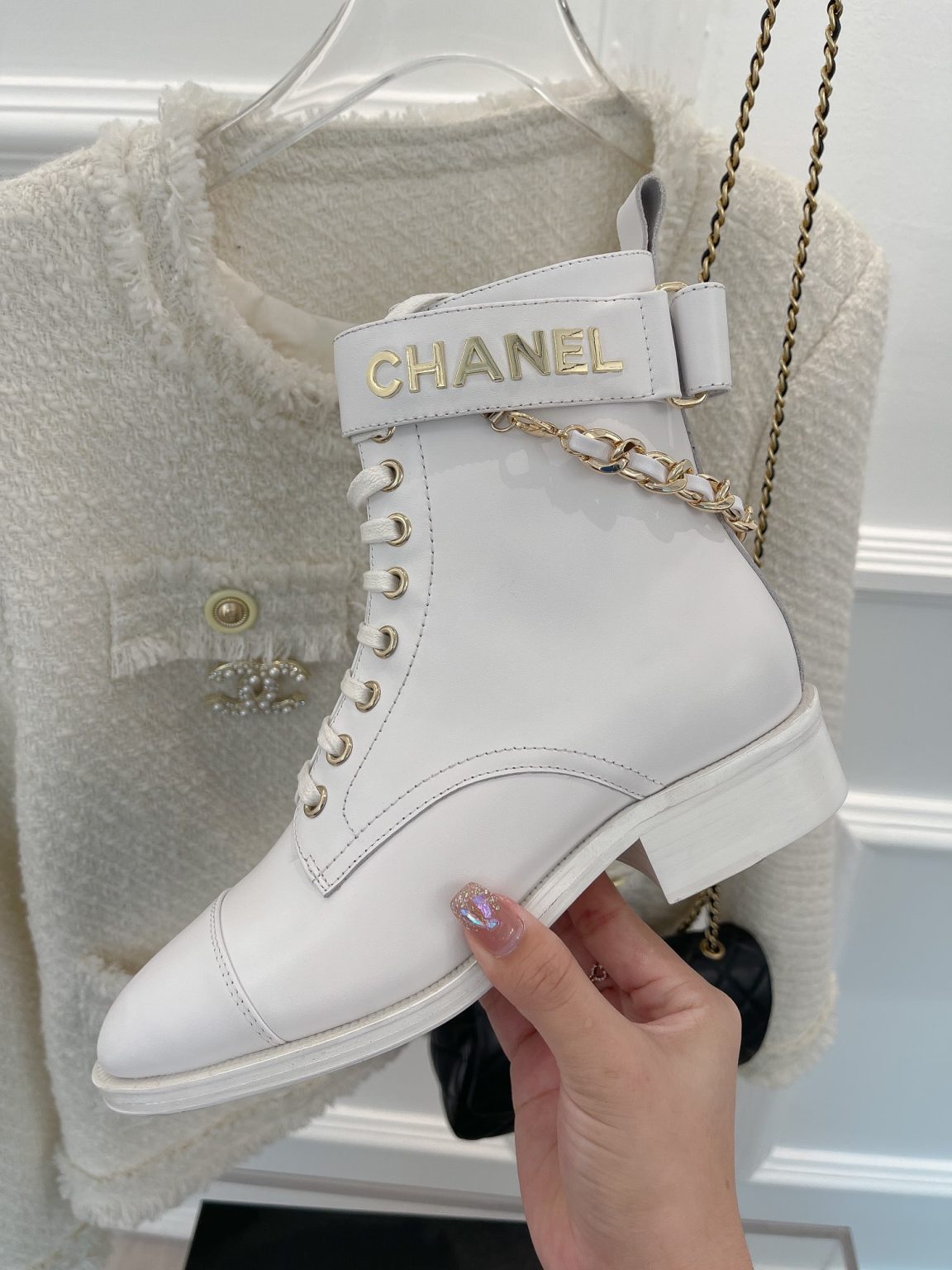 Chanel Women’s Lace-Up With Chain White For Women 1.5in/4cm