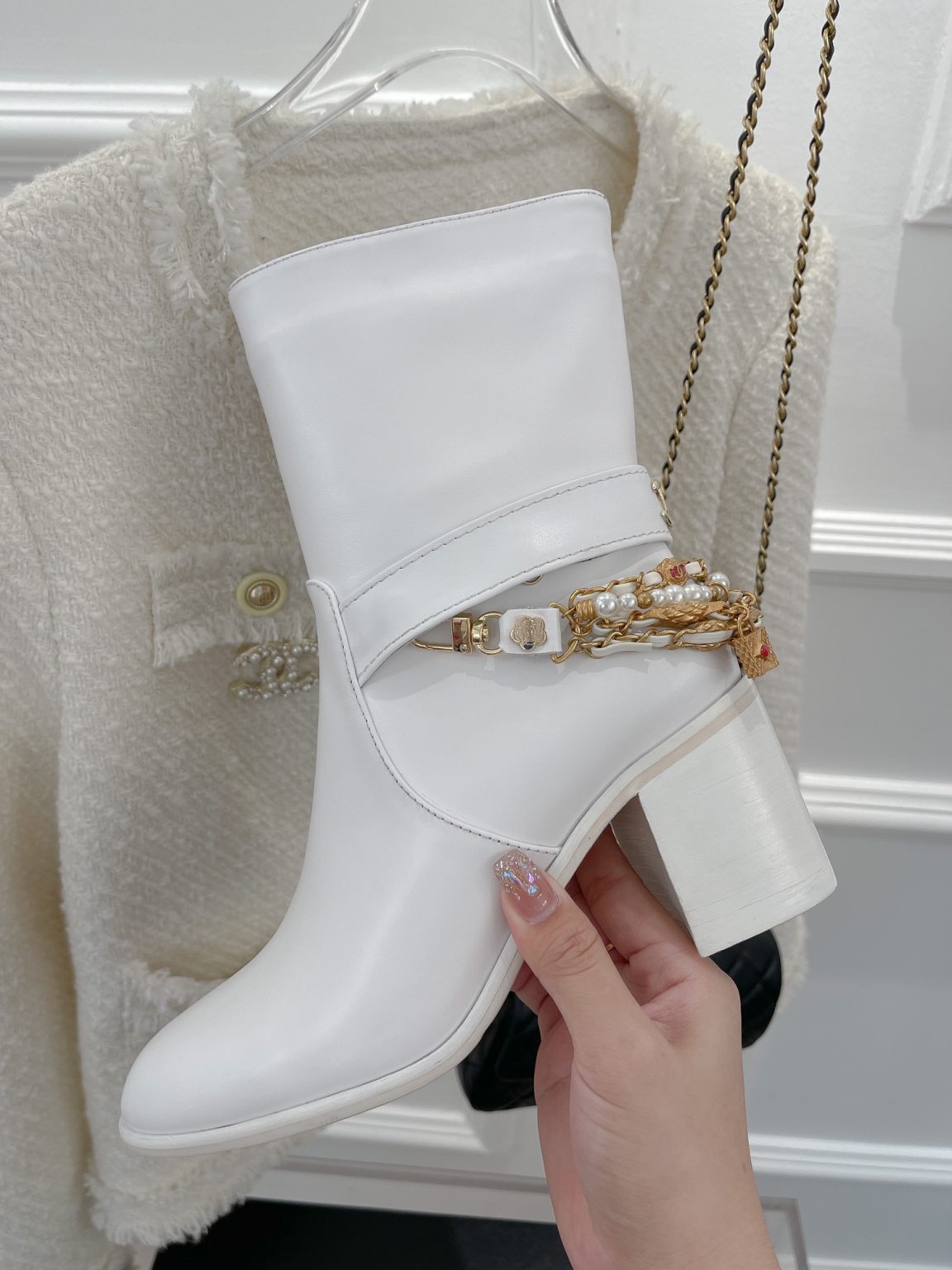 Chanel Women’s Ankle Boots With Decor White For Women 3.7in/9.5cm