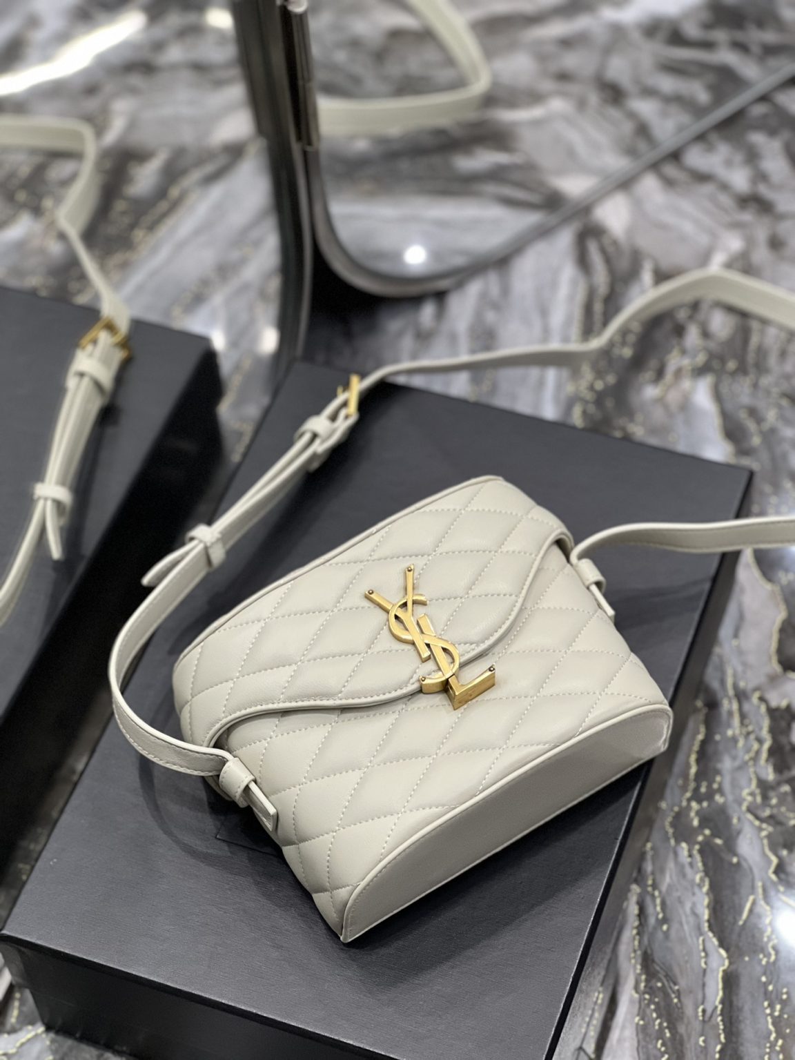 Saint Laurent June Box Bag White For Women, Women’s Bags 7.5in/19cm YSL