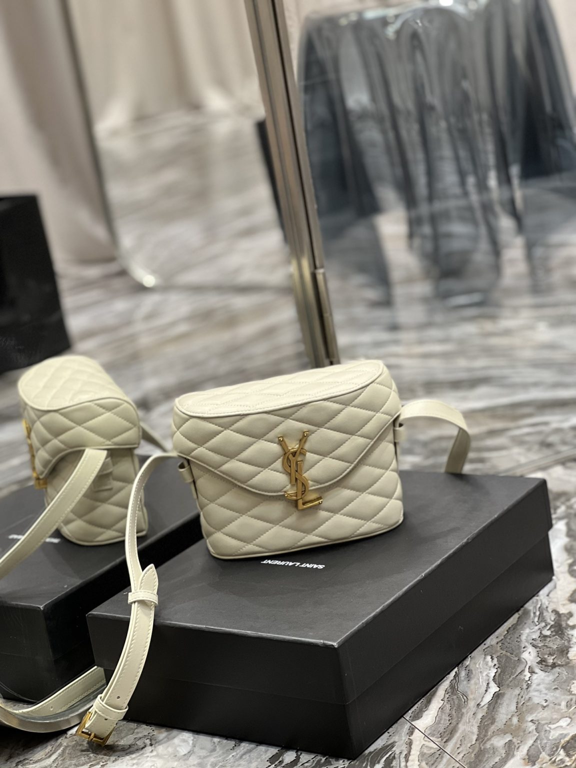 Saint Laurent June Box Bag White For Women, Women’s Bags 7.5in/19cm YSL