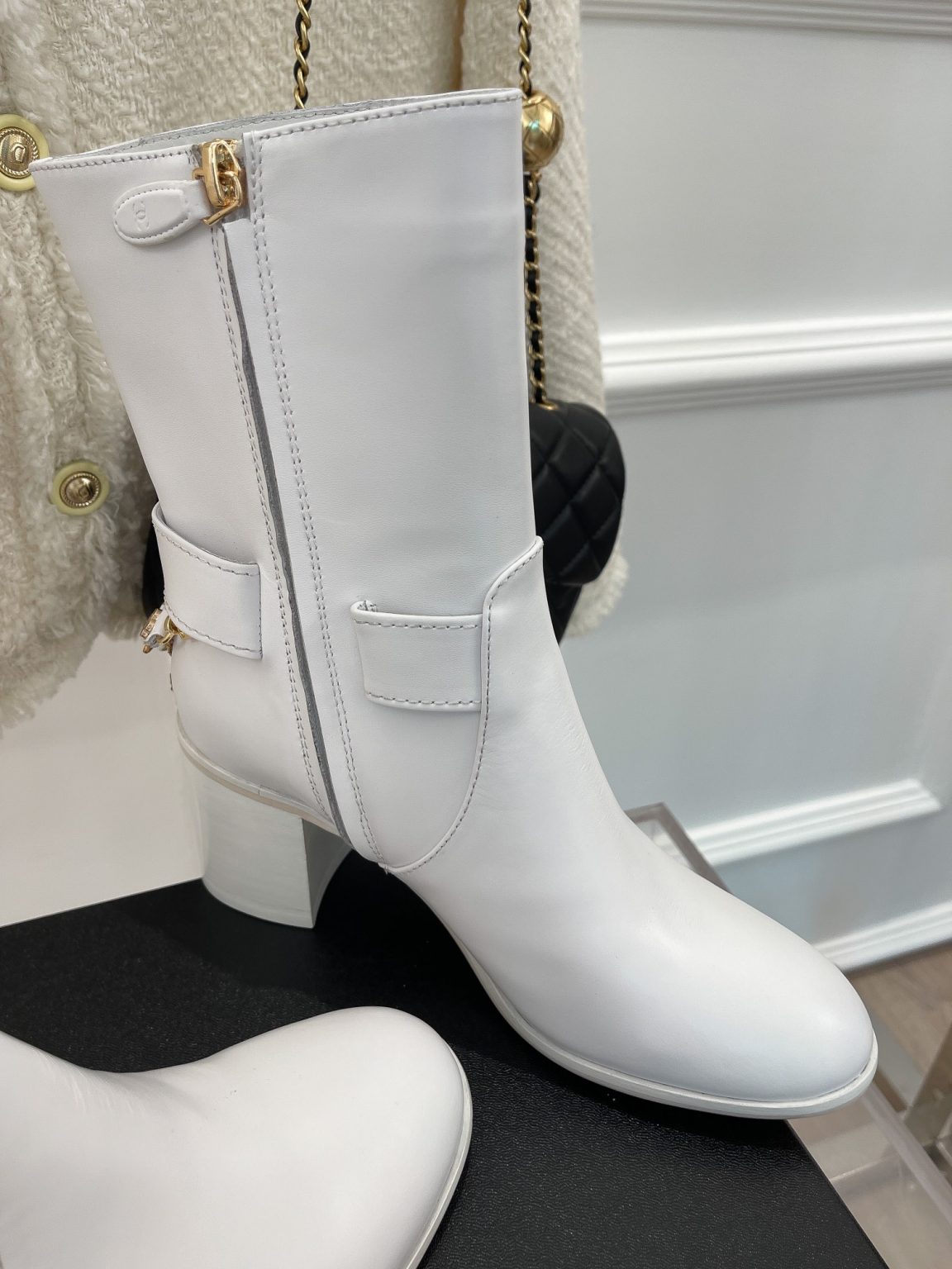 Chanel Women’s Ankle Boots With Decor White For Women 3.7in/9.5cm