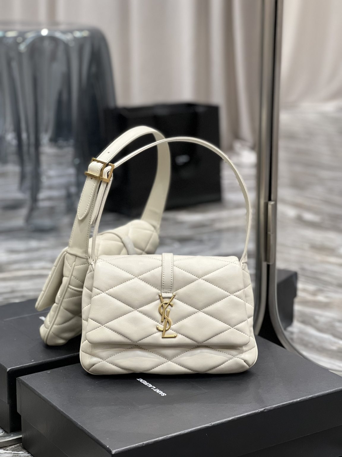 Saint Laurent Le 57 Hobo Shoulder Bag White For Women, Women’s Bags 9.8in/25cm YSL 698567AAAO09207