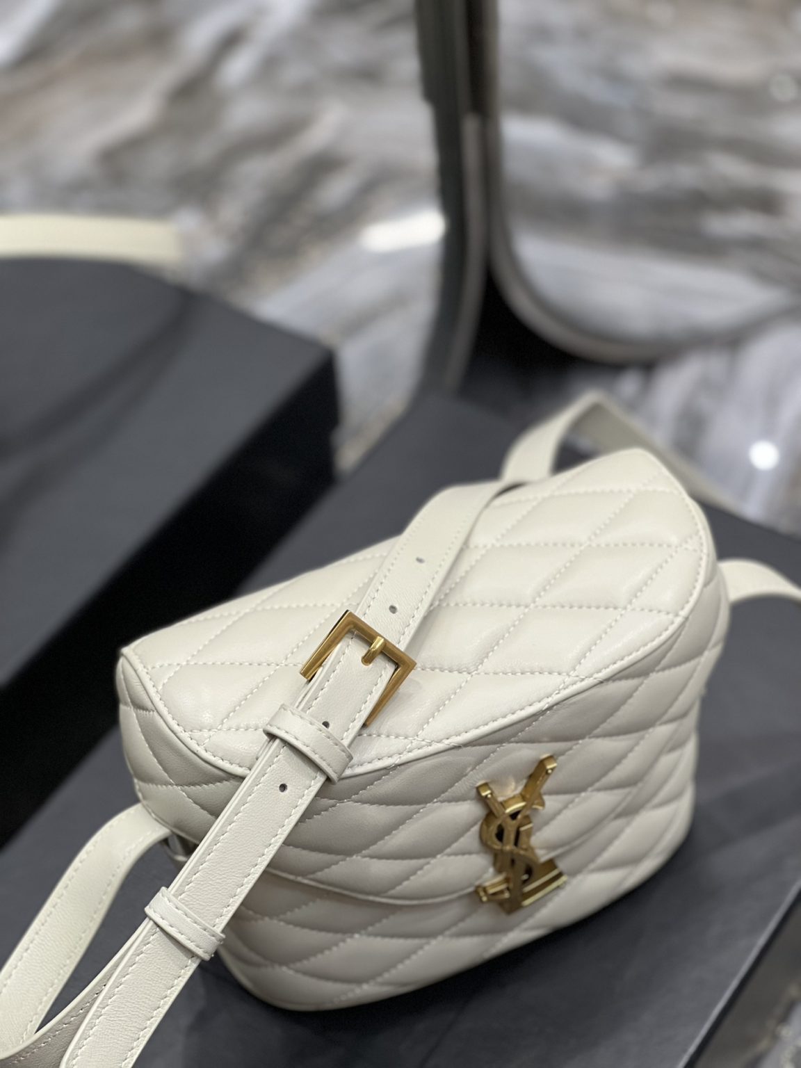 Saint Laurent June Box Bag White For Women, Women’s Bags 7.5in/19cm YSL