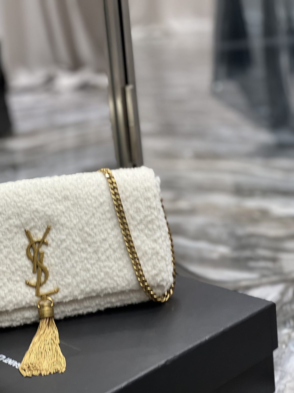 Saint Laurent Kate 99 Chain Bag With Tassel White For Women, Women’s Bags 10.2in/26cm YSL