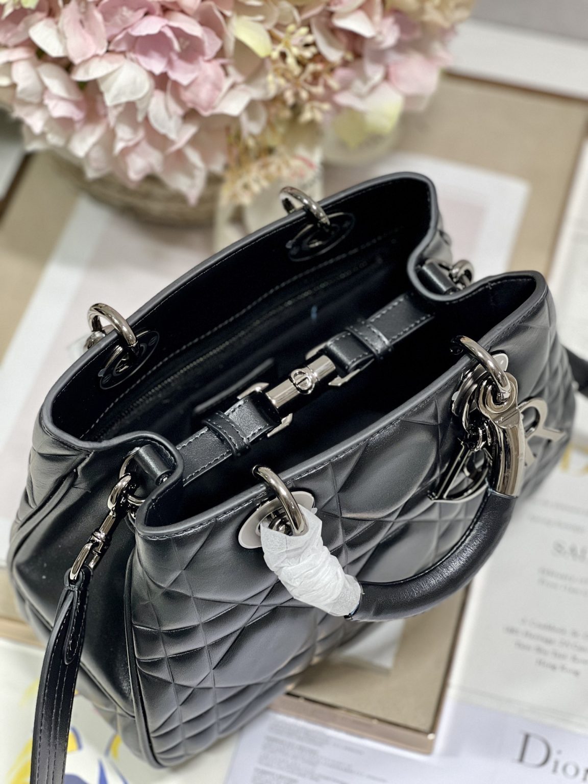 The Medium Lady 95.22 Bag With Black Tone Hardware Black/White/Grey For Women 9.5in/ 24cm