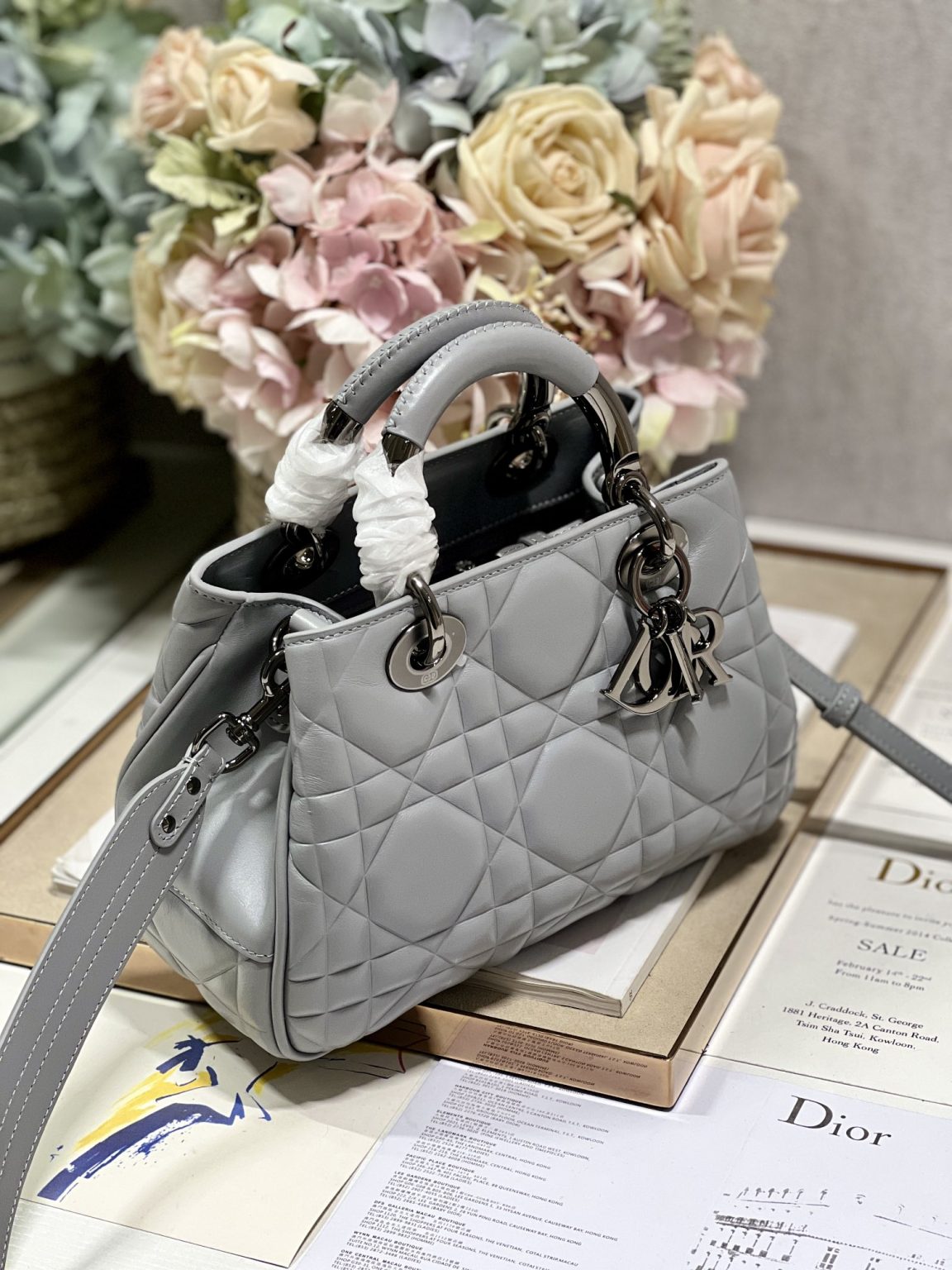 The Medium Lady 95.22 Bag With Black Tone Hardware Black/White/Grey For Women 9.5in/ 24cm