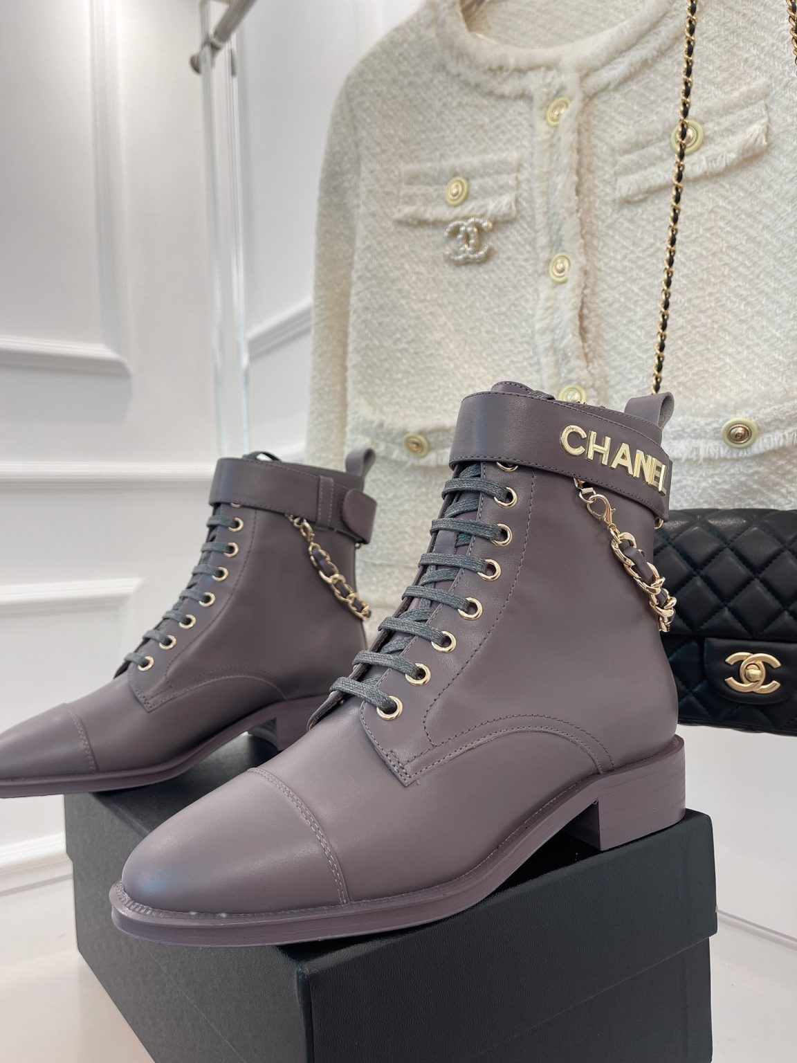 Chanel Women’s Lace-Up With Chain Light Violet For Women 1.5in/4cm