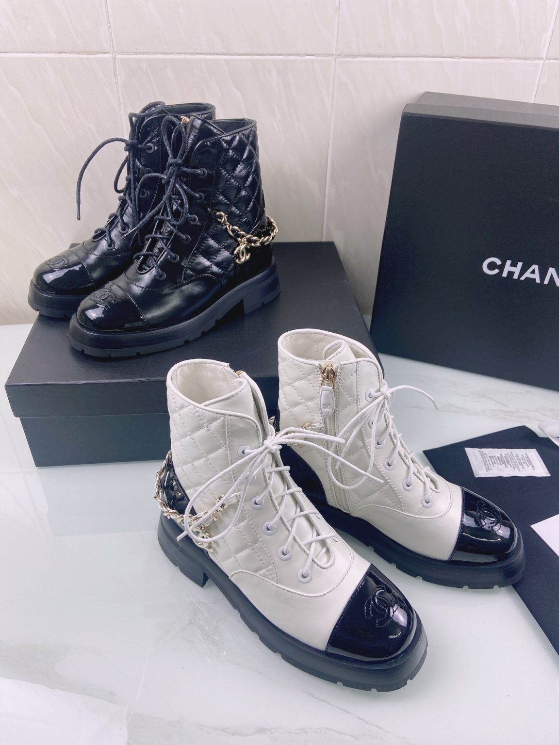 Chanel Women’s Lace- Ups White And Black For Women 1.6in/4cm