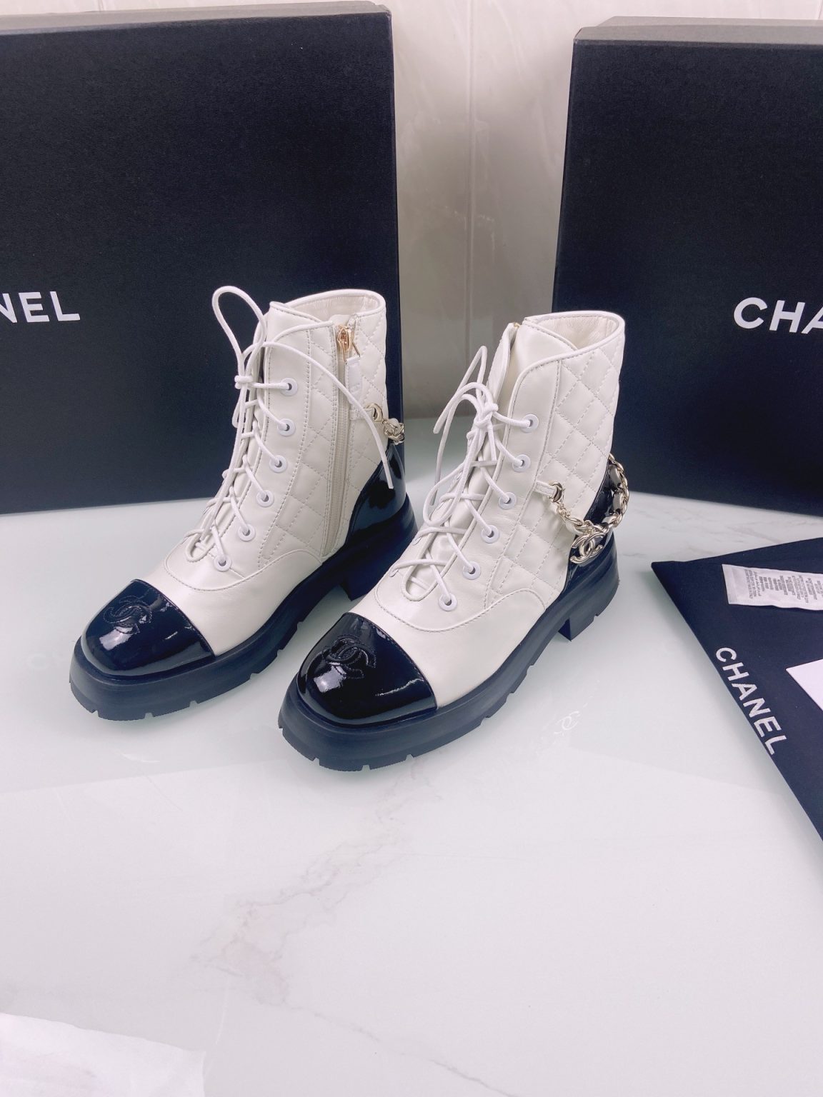 Chanel Women’s Lace- Ups White And Black For Women 1.6in/4cm Size 40 EU