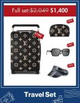 Travel Set: Louis Vuitton Horizon 55 Suitcase + Louis Vuitton Cosmetic PM Pouch Bag + Chanel Square Sunglasses + Dior Diorclub V1U Hat