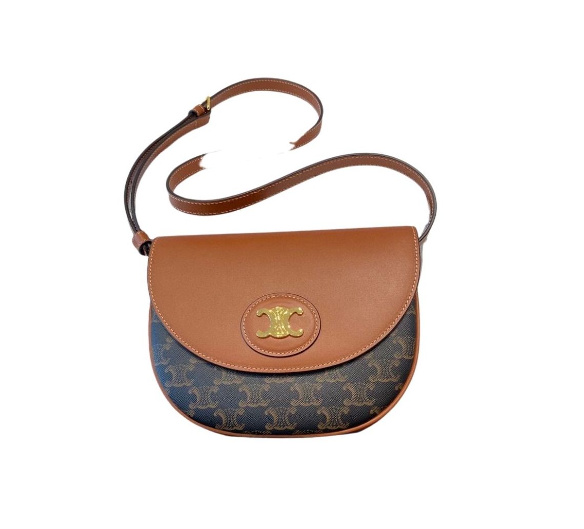 Triomphe Saddle Bag In Canvas Brown For Women‎ 8.3in/21cm