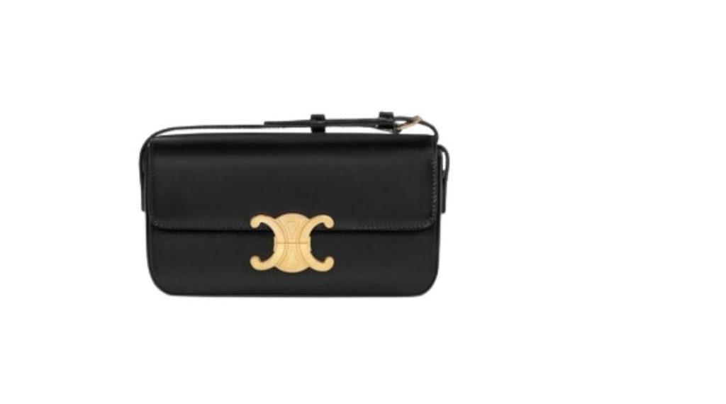 Celine Triomphe Shoulder Bag In Shiny Black For Women‎ 8in/20cm 194143BF4.38NO