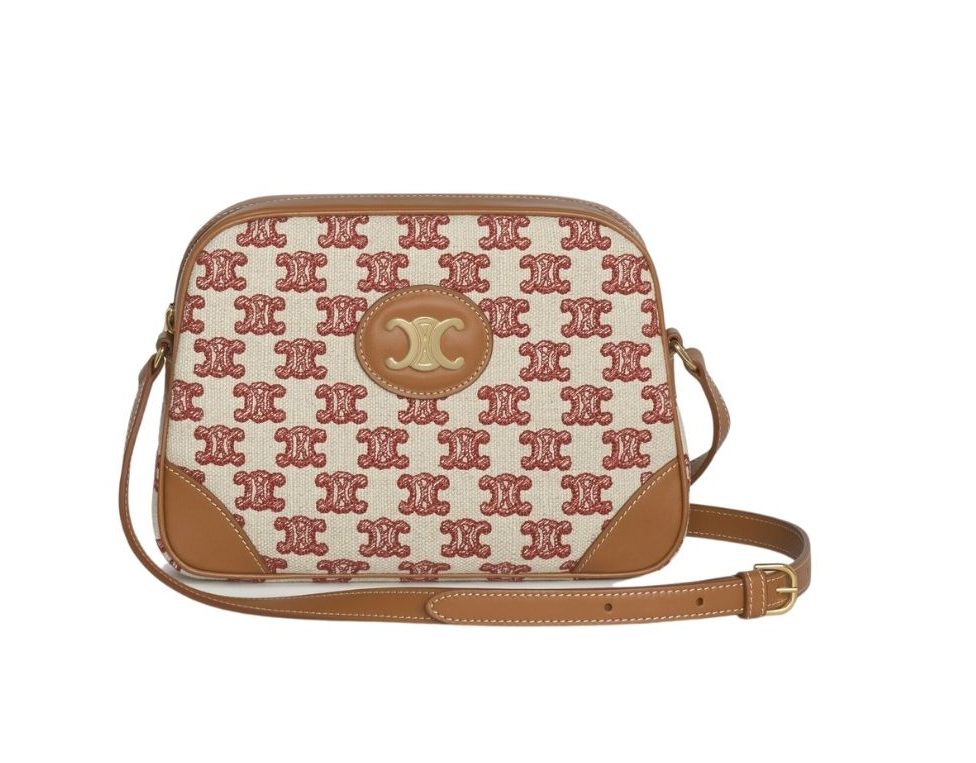 Triomphe Small Camera Bag Light Yellow/Red For Women‎ 8in/20cm