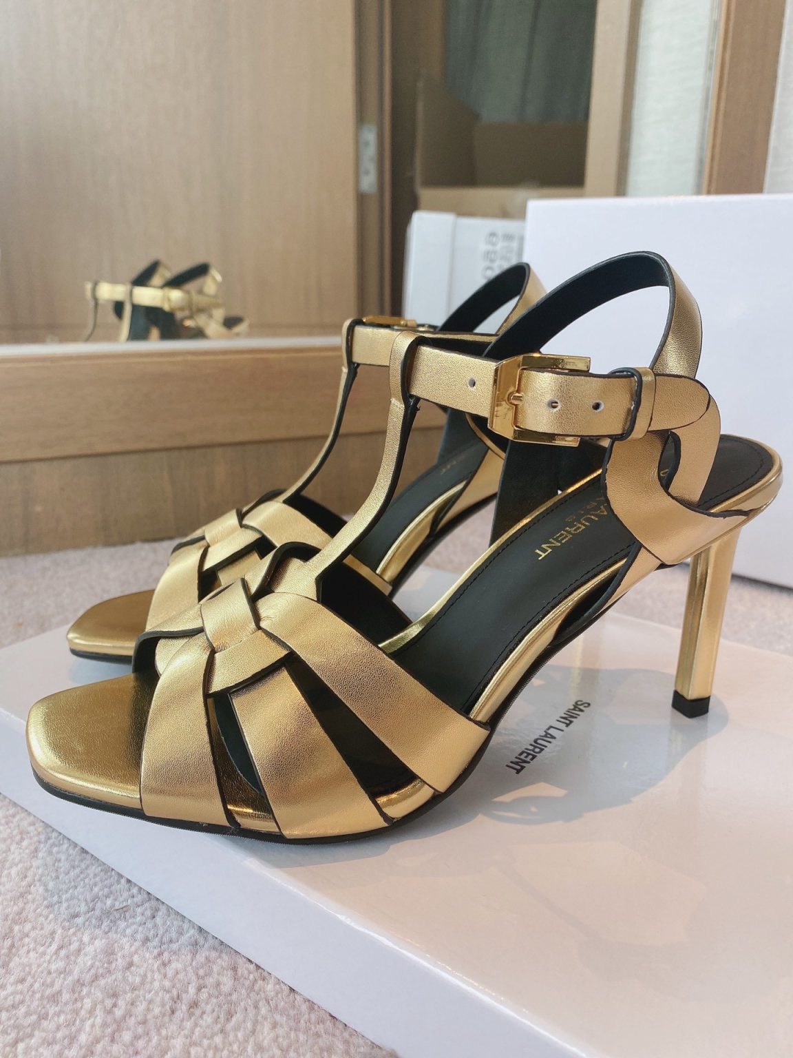 Saint Laurent Women’s Tribute Sandals Gold For Women YSL