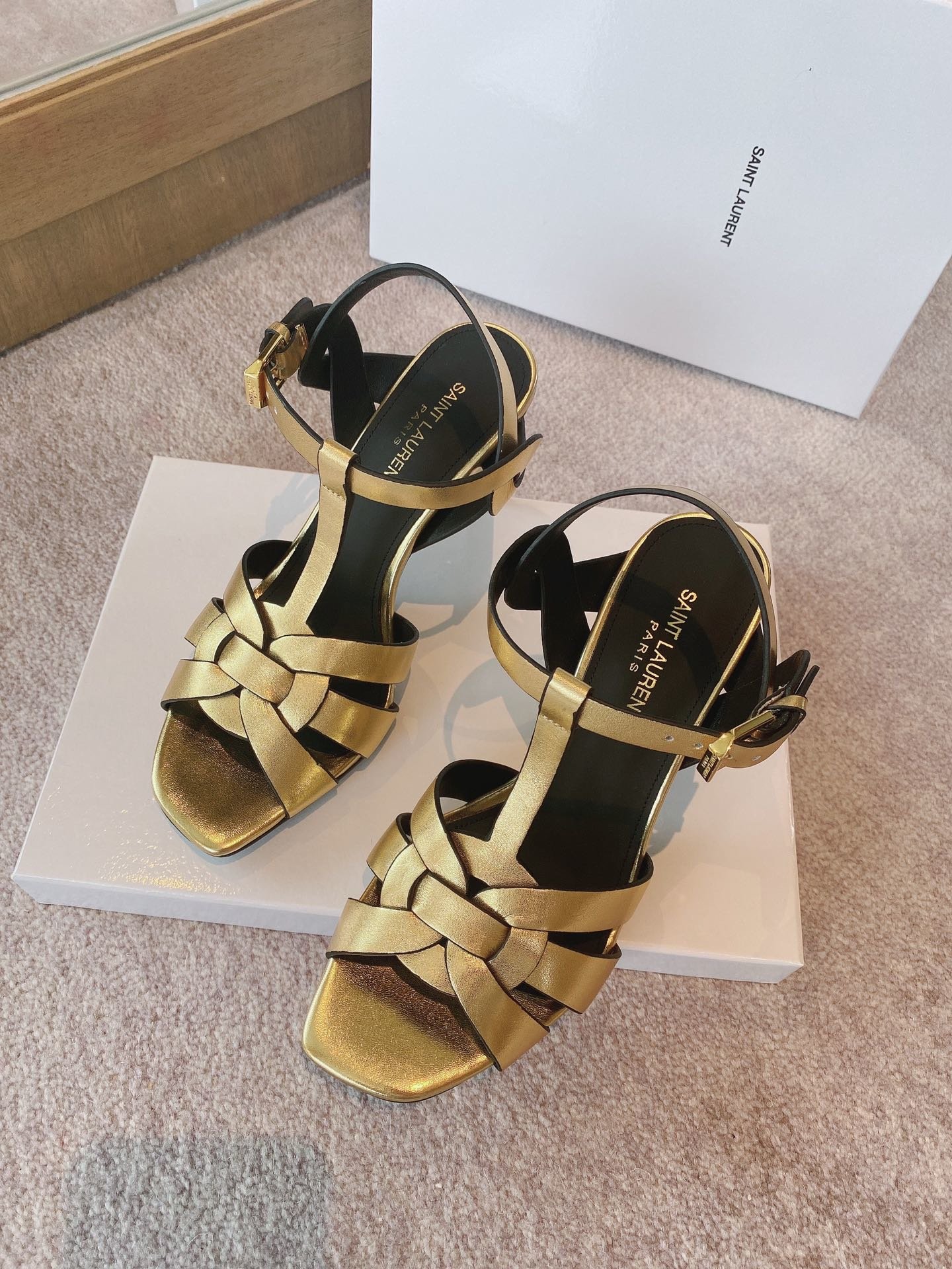 Saint Laurent Women’s Tribute Sandals Gold For Women YSL